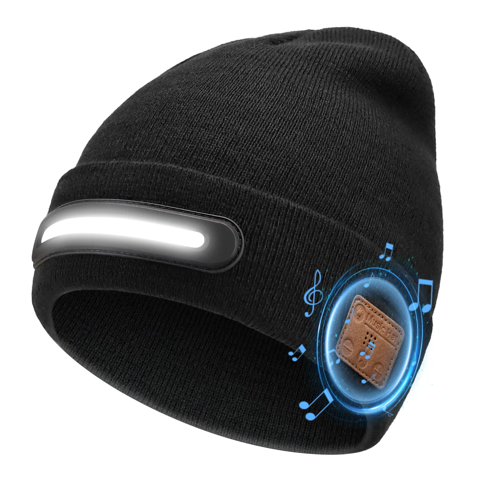 Bluetooth 5.0 Touch-Control Knit Warm Hat with LED Lights & Stereo Speakers, Sports Outdoor Accessory for Night Running & Hiking, Knit Hats