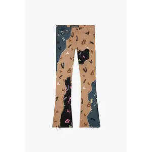 "DISTRACTED" STACKED FLARE JEAN BLUE-KHAKI