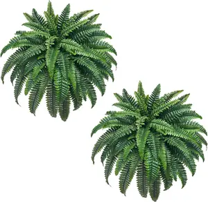 Senjie 2-Piece Set (35-inch / 48-inch) — Natural & Lifelike Artificial Boston Fern — No Watering Required (A Must-Have for the "Lazy Gardener") — Ideal for Spring & Summer Patio Decor outdoorfun