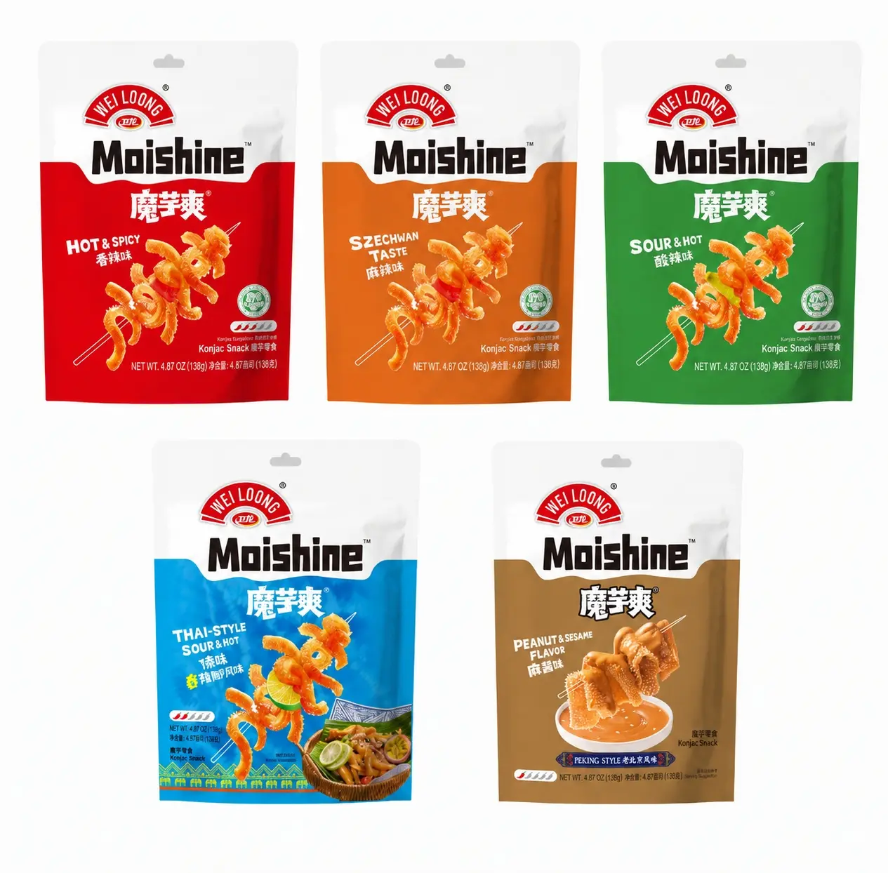 WEILOONG Moishine Konjac Shuang All-Flavor Combo Pack – 138g x 5packs Variety Set
