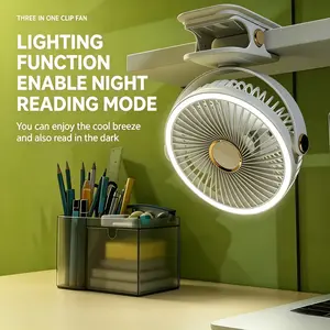 Portable USB charging desktop lighting fan, hanging fan, clip-on fan, 5-speed wind speed adjustment, long battery life, 3 lighting modes, multiple placement methods, Mother's Day gifts, suitable for outdoor activities, travel and work and other scenarios