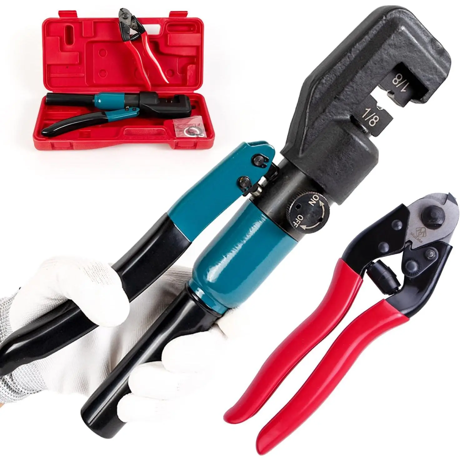 High-Quality Custom Cable Railing Hydraulic Crimping Tool Kit, 1/8 Inch Stainless Steel Cable Railing Wire Rope Swaging Kit with Wire Cutter (CR09 CK12) – Reliable Service, Fast Shipping Tools