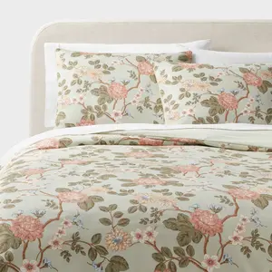 King Trad Floral Print Duvet and Sham Set Light Sage Green/Light Pink/White - Threshold