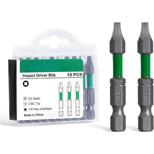 SQ2 Square  Drive Bits, 2 Inch High Torque  Rated,Heavy Duty Square Drill Bit, S2 Steel, 1/4" Hex Shank For Framing, Decking & Construction | 10-Pack
