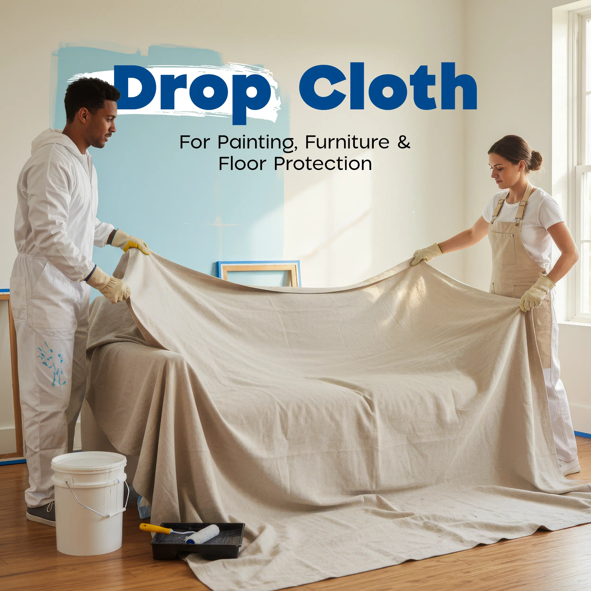 Utopia Heavy-Duty Reusable Canvas Paint Drop Cloth, 9x12 ft Washable Fabric with Double-Stitched Hems, Leakproof Cover for DIY Projects, Home Renovation Prep (Floors & Furniture Protection)