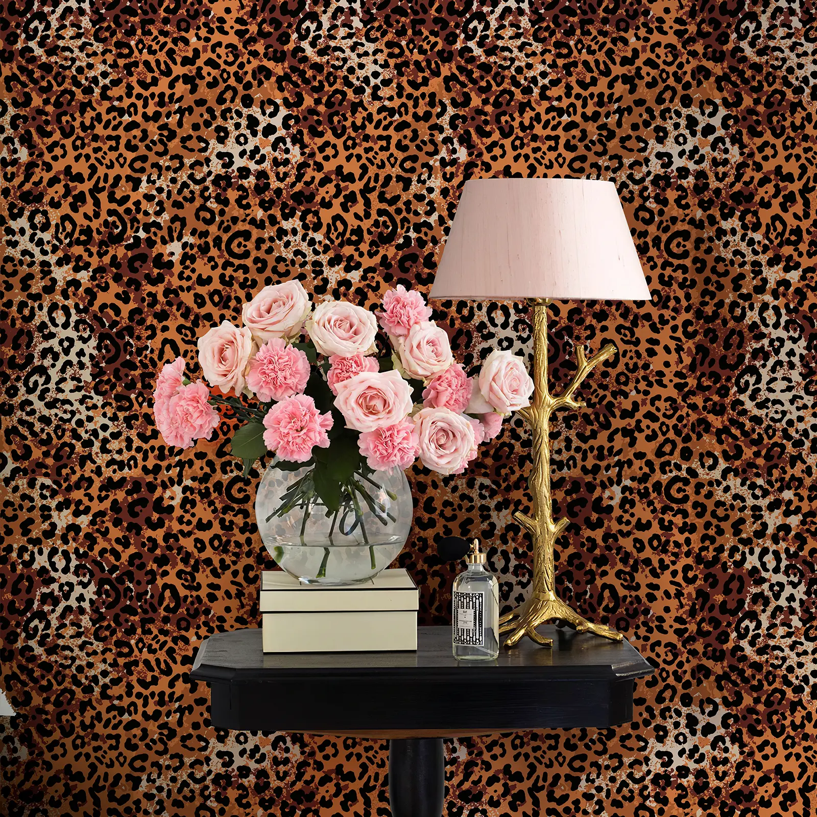 Orange Brown Leopard Print Peel and Stick Wallpaper, Removable Self Adhesive Animal Print Contact Paper for Bedroom, Living Room, Bathroom, Cabinet & Accent Wall Decor