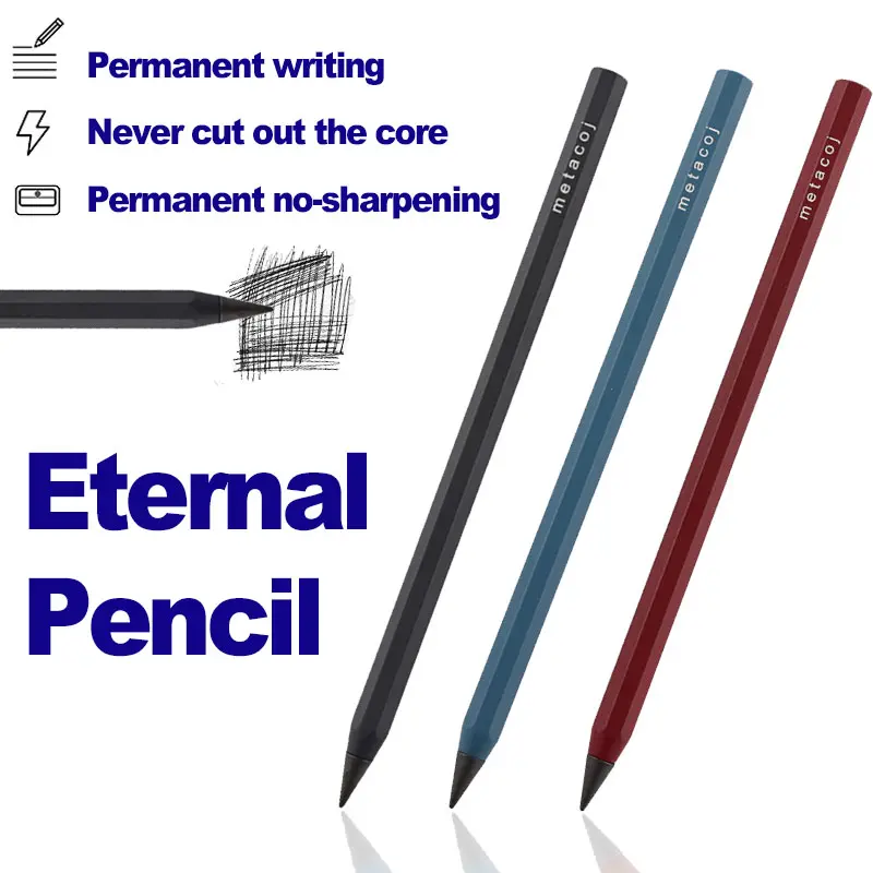 3Pcs Metal Pencil New Technology Unlimited Writing Eternal Pen Magic Pencils, Art Pencils For Sketching, Drawing Pencils Set, Used for Sketching, Painting, Writing, School & Office Supplies, Back to School Season, Cheap School Supplies, Entrance Gifts