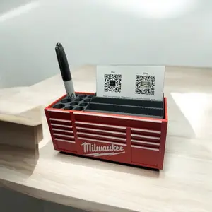 Milwaukee Toolbox Business Card and Pen holder. Mini tool chest Desk Organizer