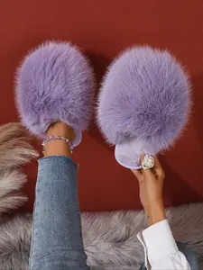 Women's Fashion Plush Home Slippers, Soft Rubber Sole, Anti-Slip Fall Winter Shoes, Cute Casual Warm Indoor Slipper, Lightweight Slippers