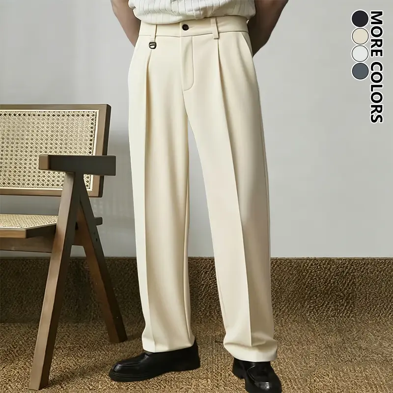 Menswear Men’s Stylish Summer Elegant Lightweight Straight-Leg Non-Stretch Trousers, Casual & Business Dress Pants for Everyday Commuting, Suitable for Business & Semi-Formal Outfits