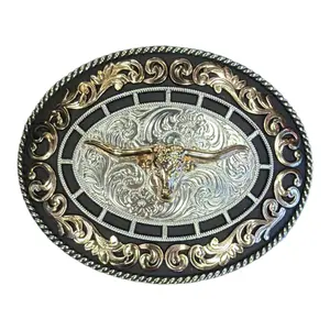 Unisex Belt Buckle Longhor Western Tri-Color