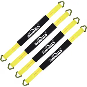 4 Pack 2" x36'' Premium Axle Straps Tie Downs with D-Ring Adjustable Tire Wheel Tie Down with Protective Sleeve Classic Yellow