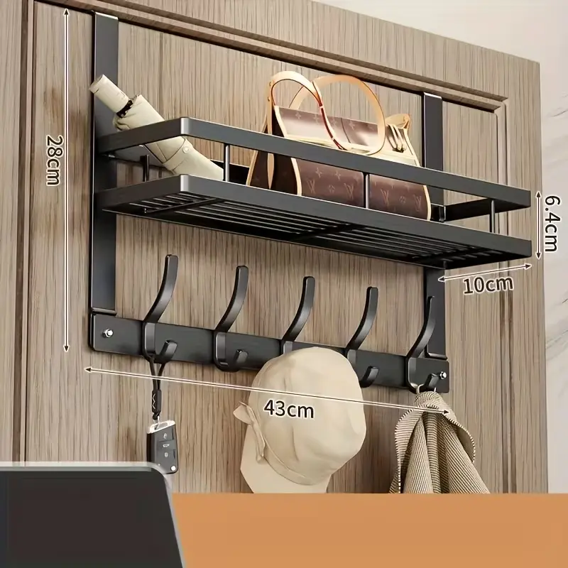 5-Hook Multifunctional Metal Easy Door Mount Storage Rack Set, Quick Installation Organiser for Car Interior, Bathroom Organizer & Kitchen Organization (Perfect Holiday Gift), Shelf, Towels