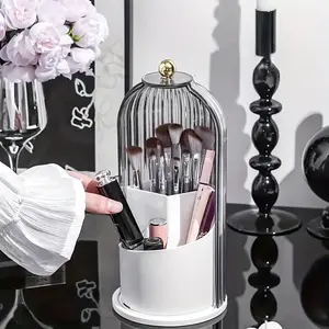 360° Rotating Makeup Organizer, Dust Cover Cosmetic Brush Container for Bathroom & Dresser