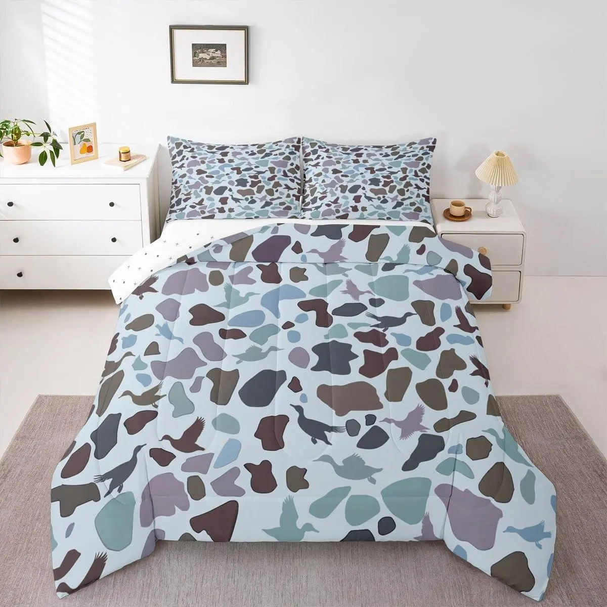 Feelyou Queen Size Bedding Set - Breathable, Soft, Lightweight Microfiber Comforter with Wildlife Print Camouflage Hunting Army Design, Multi-Size Option, Bedroom Decor Fit, Camping Travel-Friendly Duvet Insert for Boys