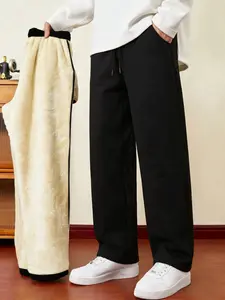 Men's Winter Fleece Casual Comfy Sweatpants, Thick Lamb Wool Lining, Loose Fit Joggers, Warm Elastic Waist Trousers for Cold Weather