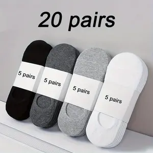 20 Pairs Of Men's Solid No-show Socks, Anti Odor & Sweat Absorption Breathable Socks, For All Seasons Wearing Breathable Thin