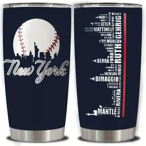 New York Baseball Insulated Tumbler Cup, Skyline & Player Name Design, Yankees Fan Gift Travel Travel Mug, Sports Fan Stainless Steel Insulated Tumble