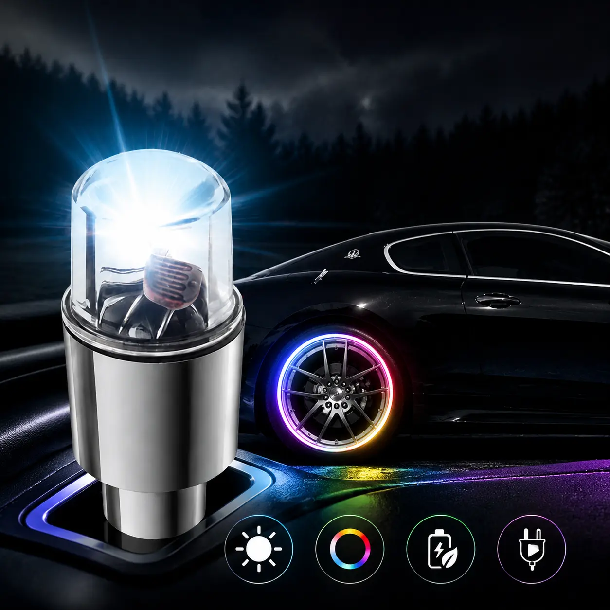 4PCS LED Tire Valve Stem Lights, Motion Sensor Wheel Lights, Waterproof Auto Glow Tire Cap Lights for Cars, SUVs, Motorcycles & Bicycles, Colorful Neon Rim Lighting Accessories#LEDWheelLights #TireValveLights #CarAccessoriesUniversal Valve Cap Light