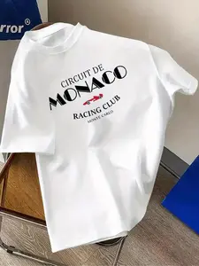 Men's Regular Fit Circuit De Monaco Graphic Print Round Neck Tee, Street Fashion Casual Printed Letters Print Short Sleeve T-Shirt for Daily Wear, Men's Top for All Seasons, Casual Streetwear, Casual Streetwear Tops, Menswear