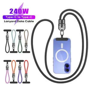 【3-Day Delivery】Fathersdaygift JOYTUTUS 2026 2 in 1 Lanyard Cable - 240W Type-C to Type-C 0.3M/12.M Black/Pink Fast Charging Phone Lanyard Data Cable | 7mm Nylon | Crossbody/Wrist Strap | iPhone 17/16/15/Samsung/Pixel