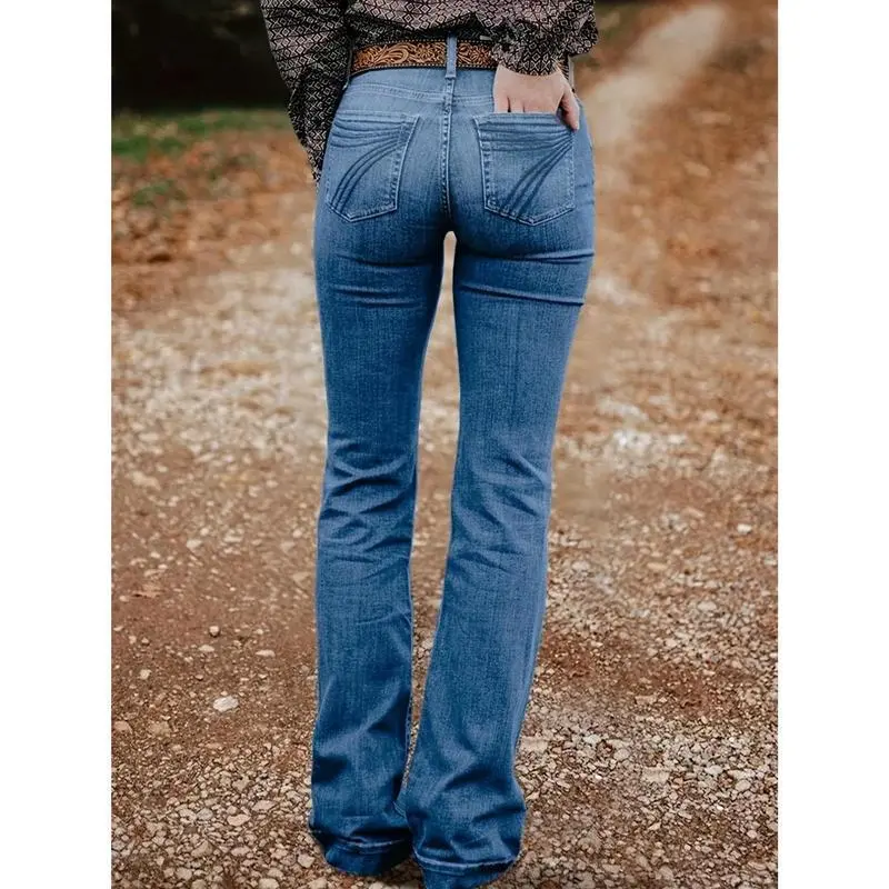 YYW1 Women's-Waisted Flare Jeans - Non-See-Through Cowboy Bootcut Pants, Machine Washable All-Season Jeans Everyday & Formal Outfits - Western Ranch Style Jeans Women