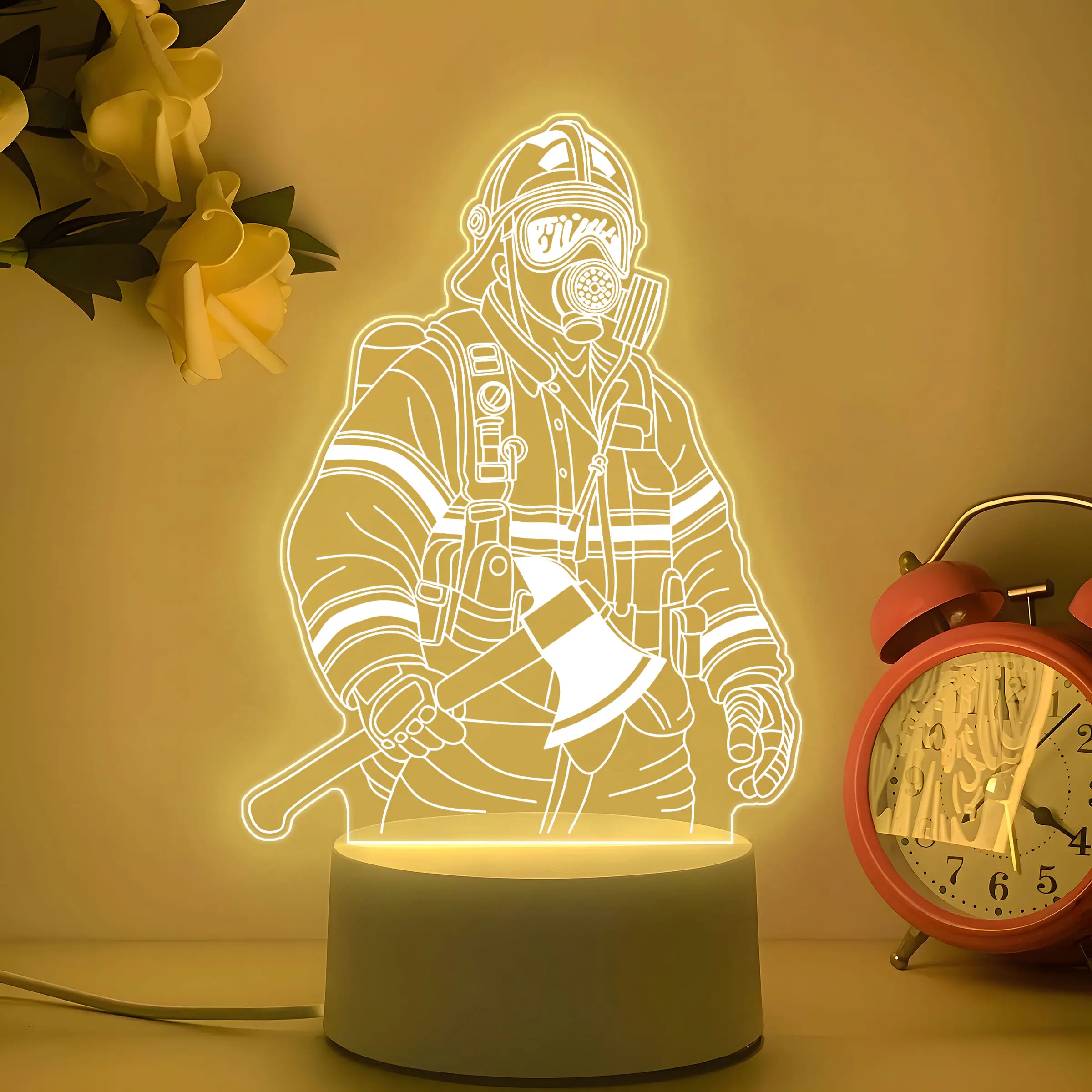 Acrylic Decorative Night Light, Firefighter Silhouette, USB Powered, Perfect Gift for Firefighters, Dad, Birthday, Christmas