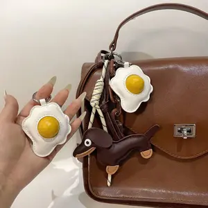 1 Piece Cute Dachshund Egg Bag Charm - 3D PU Leather Keychain and Phone Lanyard, Fun Novelty Bag Accessories, Valentine's Day or Best Friend Gift