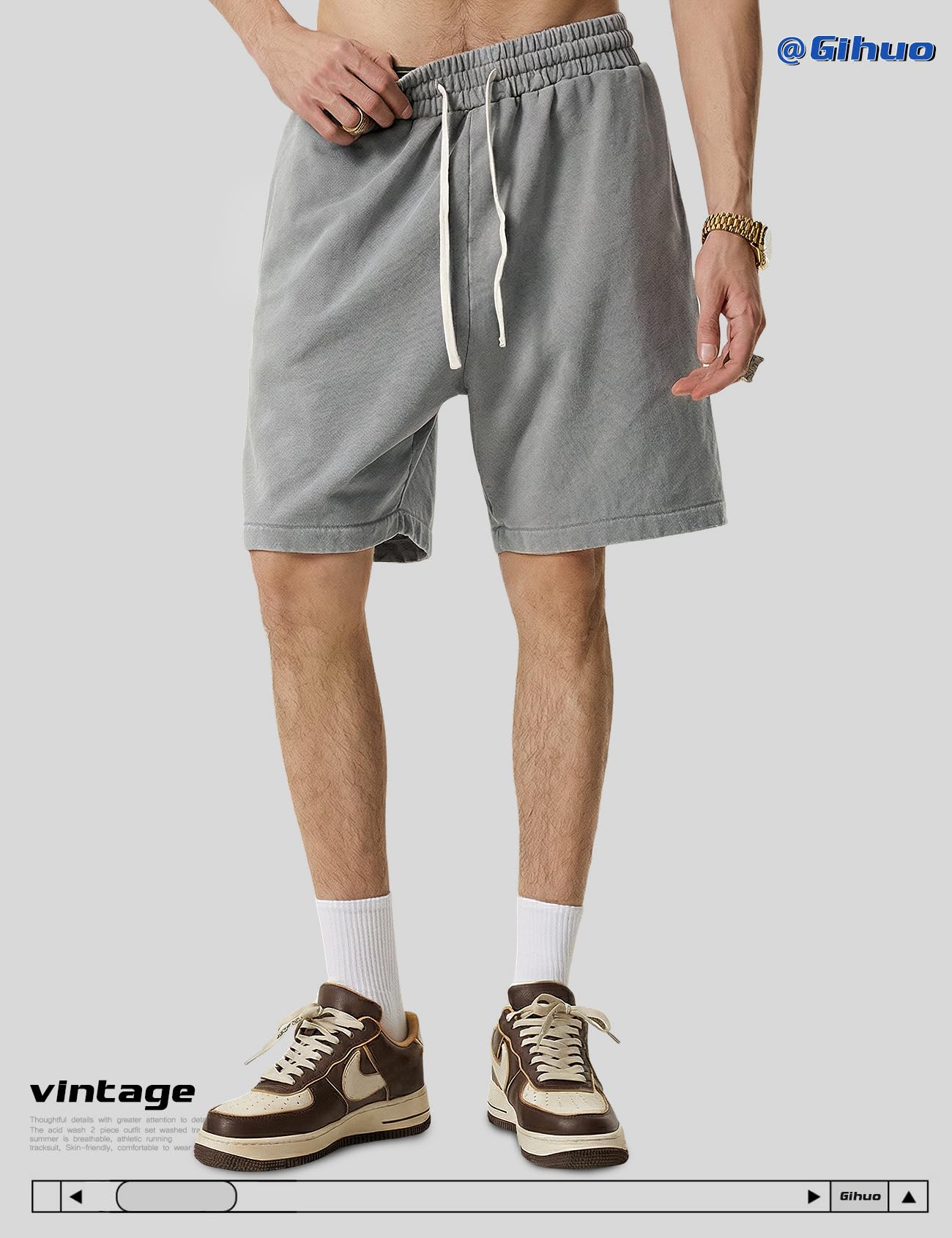 Gihuo Mens Unisex Sweat Shorts Cotton Athletic Shorts Vintage Acid Wash Elastic Waist Drawstring Workout Shorts with Pockets Womenswear Basic Bottom Casual Minimalist Gihuo Mens Unisex Sweat Shorts Cotton Athletic Shorts Vintage Acid Wash Elastic Waist Drawstring Workout Shorts with Pockets Womenswear Basic Bottom Casual Minimalist