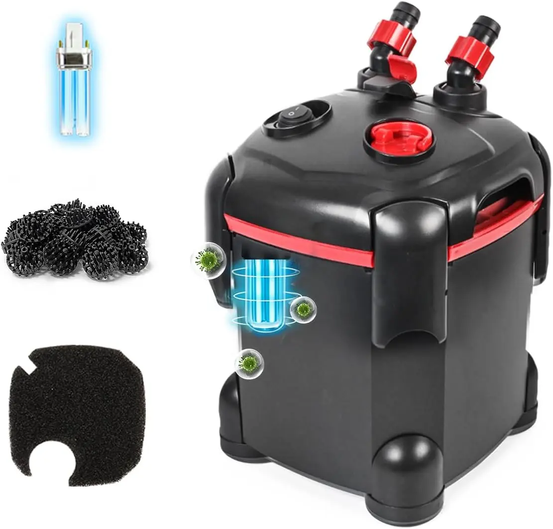 PONDFORSE Canister Filter, External Aquarium Filter Ultra-Quiet Water Circulation Cleaning Machine with Media for Fish Tanks and Aquariums
