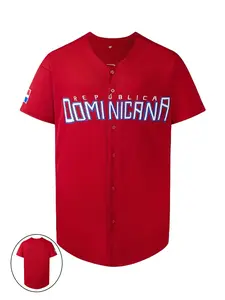 Men's Dominicana Stitched Baseball Jersey, Classic Vintage Embroidery Design, Breathable Short Sleeve Basebase Shirt, Sportswear Button Down Shirts, Lightweight Jersey, Jersey Tee, Sports Tops