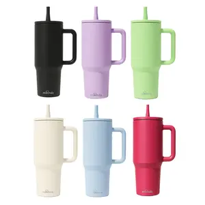 Mikenda 40oz Large Capacity Travel Mug, Water Bottle for Women and Men, Portable Vacuum Insulated Stainless Steel Tumbler with Foldable Straw & Leakproof Lid, Thermal Flask for Home Office Outdoor Camping, Matte Black