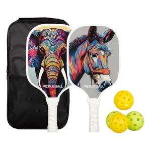 Pickleball Paddles Set with Colorful Animal Designs Fiberglass Face PP Honeycomb Core Lightweight Durable for Outdoor Sport