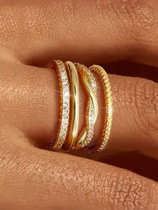 Simple Gold Color Ring Set Infinity Design Stackable Rings Matching Rings for Women & Girls Holiday Party Engagement, Perfect for Wedding Jewelry, Daily Wear Anniversary Gift, Elegant Everyday Ring