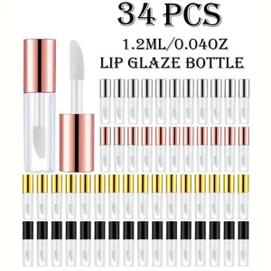 Mini Lip Glaze Tube with Wand, 34pcs Empty Compact Daily Travel Bottle, Refillable Lip Gloss Container, DIY Lipstick Cosmetics Supplies, Organiser, Makeup, Lip Gloss Wands