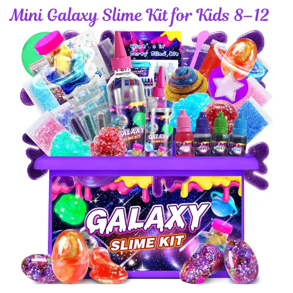 Kids' Unisex Modern Mini Galaxy Safe Slime Kit (Ages 8+), Sensory Toy with Butter, Sparkling, Crunchy Textures, DIY Craft Supplies, Glow-in-the-Dark Stickers, Stress Relief Squishies, Ideal Birthday/Easter Gift, Slimes, Crunchy Slime