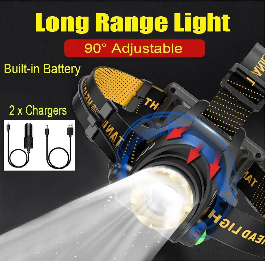 Waterproof High-Lumens LED Headlamp - USB Rechargeable, High-Power Portable EDC Flashlight for Outdoor Camping, Running, High Lumens Flashlights
