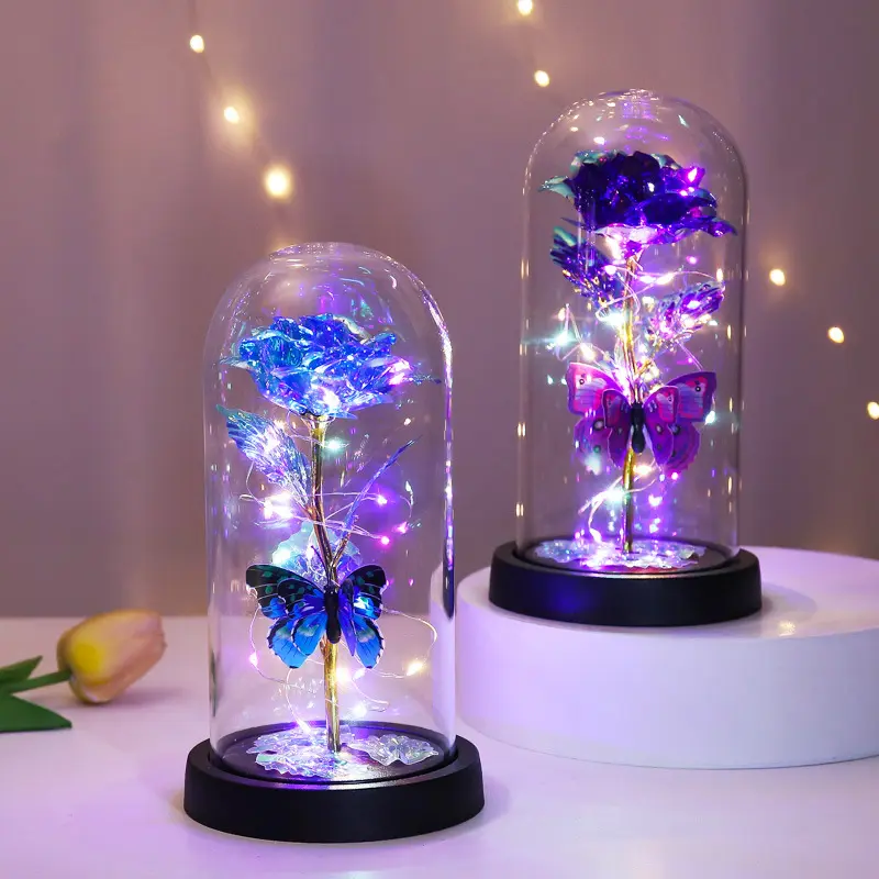 Eternal Butterfly Rose Glass Dome Display with LED Light – Creative Gift for Qixi Festival and Mother's Day, Romantic Home Decor, Glass Dome Material, Ideal Choice for Qixi Festival and Mother's Day Gifts, Adds a Touch of Romance to Your Home SummerVibes