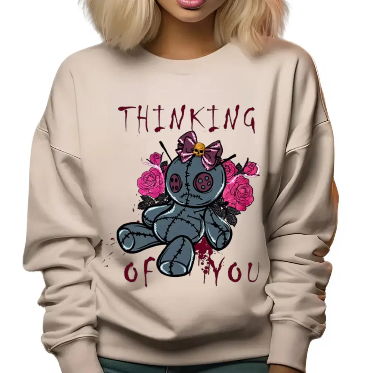 Voodoo Doll ,Halloween unisex sweater hot Halloween Thinking Of You Spooky Witch Funny, Fun Graphics, Casual Style