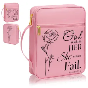 Bible Cover for Women, Bible Holder, Bible Cover Carrier Carrying Organizer Bag, Zipper and Pockets for Standard Size Bible, Gift for Women boy (Pink-Rose)