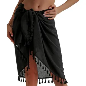Womens Semi-Sheer Swimwear Cover Ups Short Skirt with Tassels
