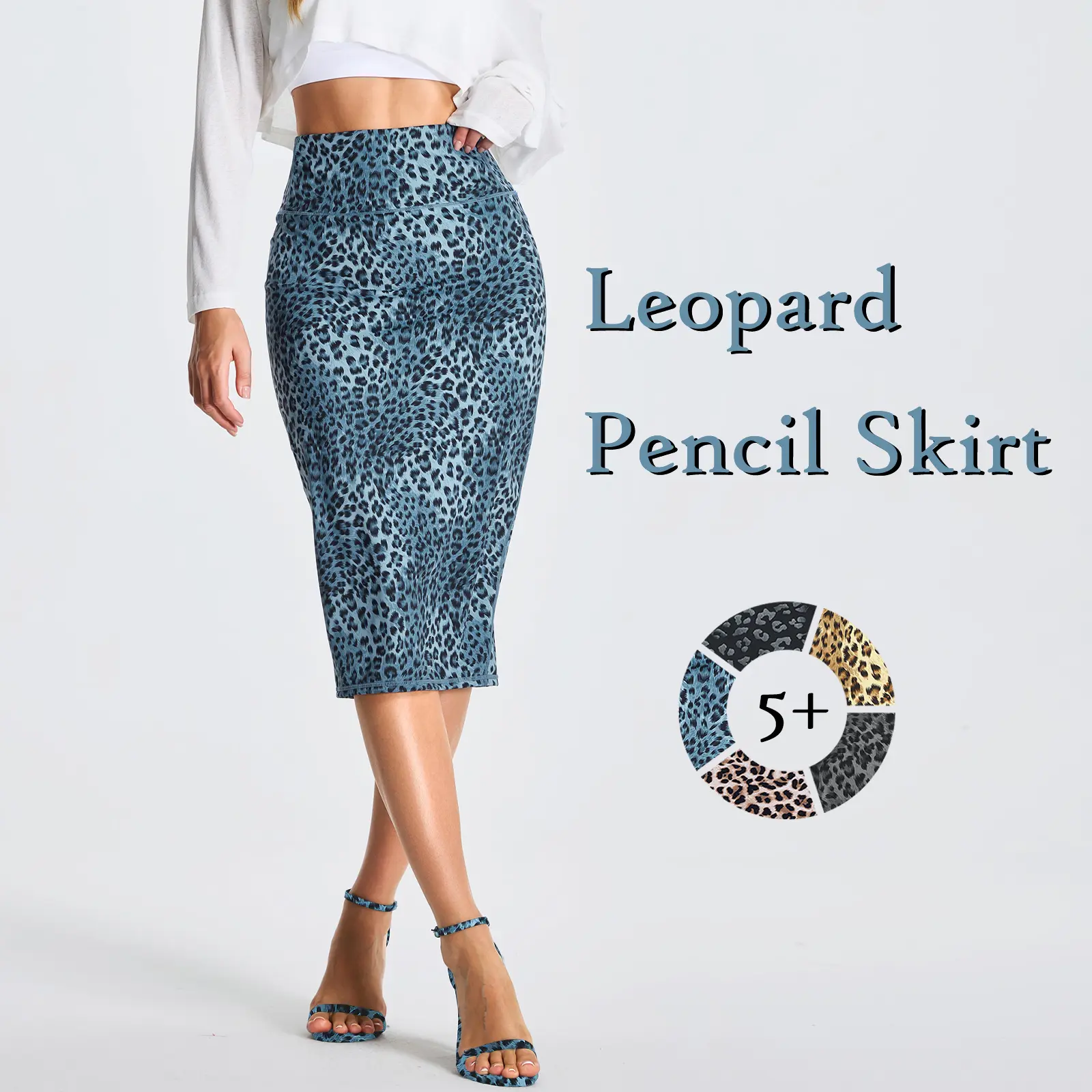 THE GYM PEOPLE Women's Animal Print High-Waisted Tummy Control Midi Pencil Skirt - Stretchy, Chic Streetwear Bottom with Back Slit, Elegant, All Over Print Skirts, Bodycon, New Year, Date, Evening, Work, No
