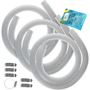 Pool Supply Above Ground Pool Hose Replacement 1.25" Diameter x 59" Long, Pack of 3 - White Premium Pool Filter Pump Hoses Compatible with Intex 607, 637 Pumps, 330, 530, 1000 GPH, 6 Metal Clamps