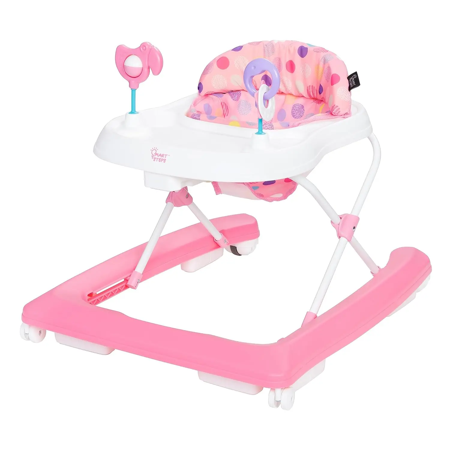 Activity Walker and Entertainer with Removeable Toys, Large Tray, Cup Holder, Adjustable Height and Flat Fold Frame for Storage, Ages 6 Months +, Orbits Rose