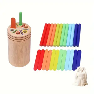 Wooden Color Sorting Shape Sorter Ice Cream Stick and Coin Cup Set, Hand-Eye Coordination Training Toy, Birthday Gift, Christmas and Easter Present