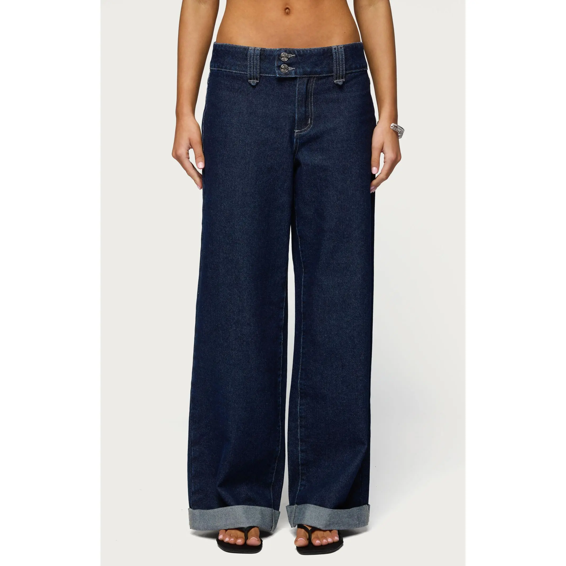 Edikted Women's Cuffed Low Rise Straight Leg Jeans