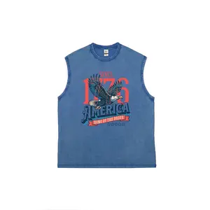 Retro washed pure cotton vest, featuring a universalprinted design suitable for both men and women, and canbe worn all year round.