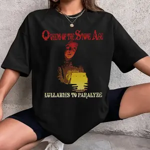 Women's Queens of the Stone Age Graphic Cotton T-Shirt - Streetwear Round Neck Casual Rock Merch Top for Gen Z Fans, tm111010
