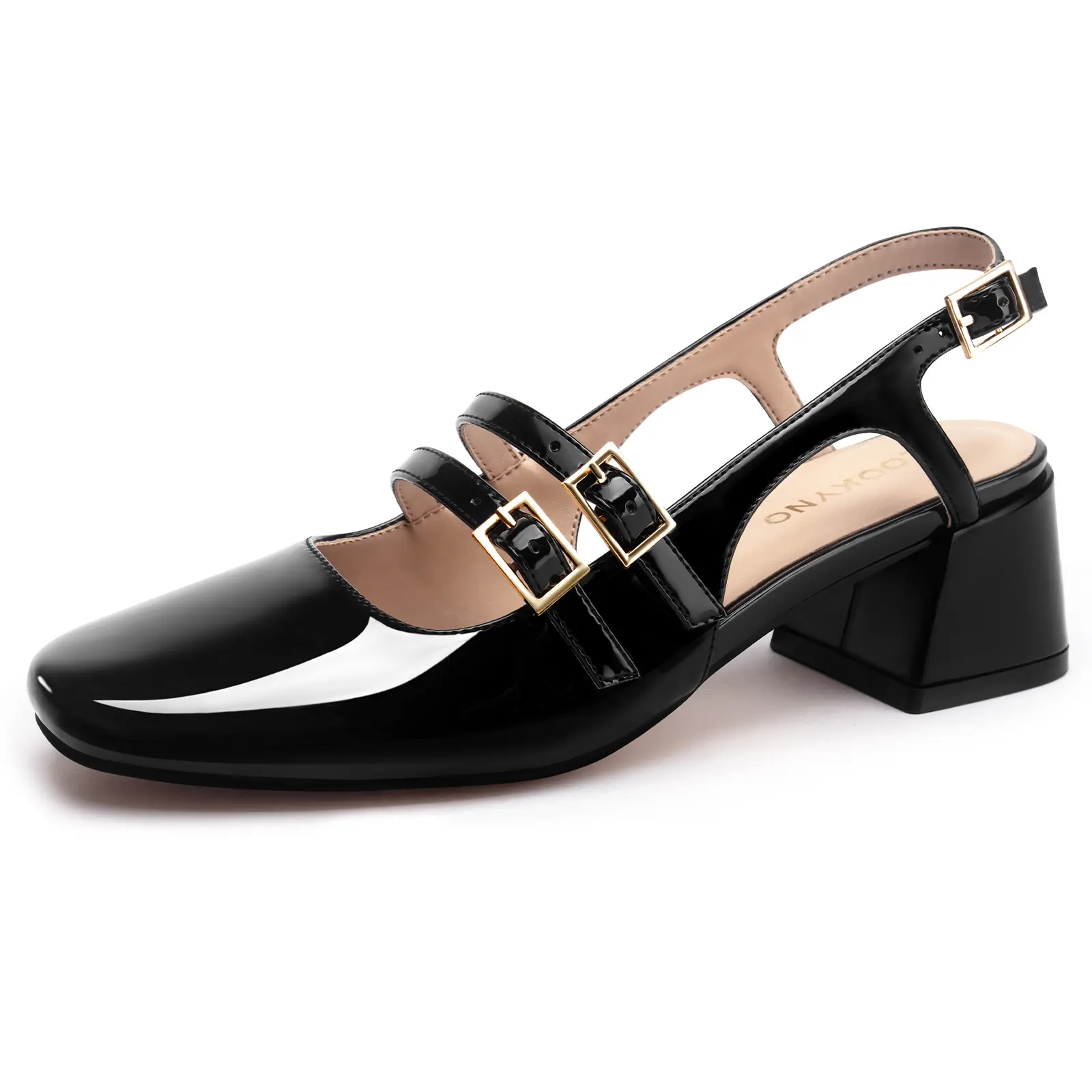 Women's Classic Mary Jane Pumps, Retro Patent Leather Slingbacks with a Chunky Low Block Heel and Square Toe, Footwear, Rubber, Chic, Minimalist, Casual Wear, Classical Mary Jane Shoes, Elegant