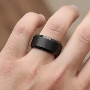 10MM Men's Band, Black Tungsten Wedding Ring Band, Polished Beveled Edges and Brush Finished Center Engagement Ring, Men's Wedding Band